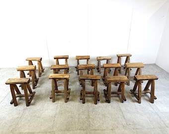 Vintage wooden stools, 1970s - rustic wooden stools - tree log stools