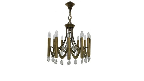 Brass Gaetano Sciolari Chandelier, 1960s - Crystal and Brass