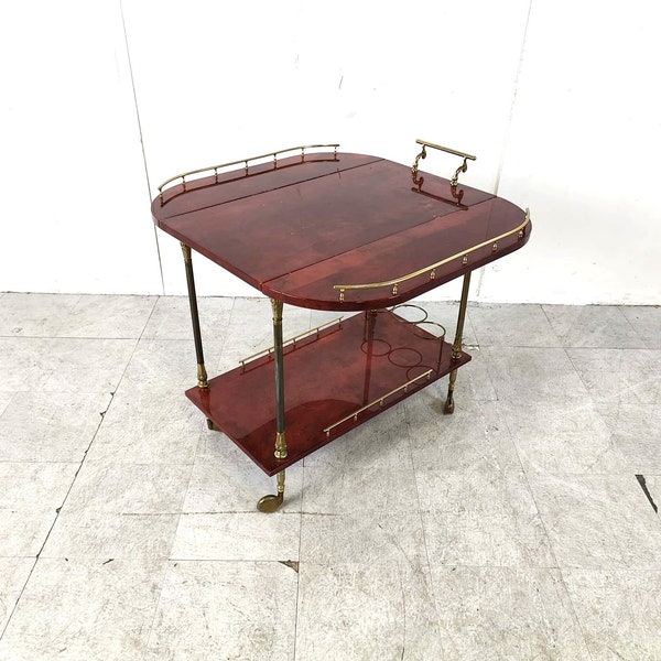 Italian Lacquered Goatskin / Parchment Serving Bar Cart by Aldo Tura, 1960s - Vintage design trolley - Chic Italian vintage bar cart