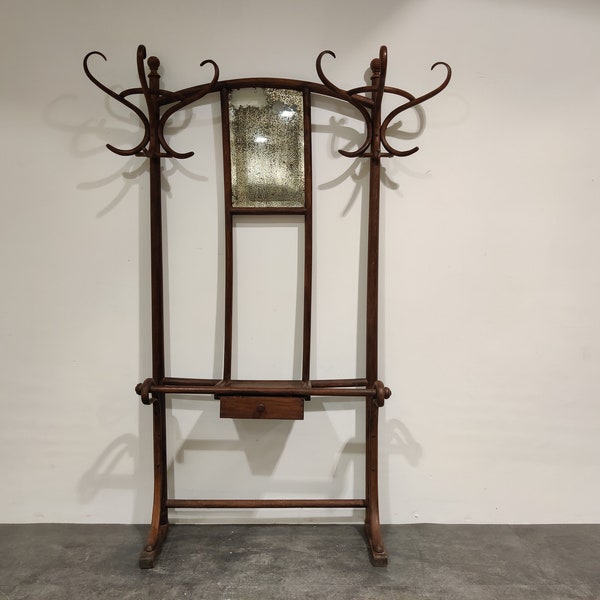 Thonet no.4 coat stand with mirror, 1920s - antique coat stand - bentwood coat rack - antique mirror - hallway mirror