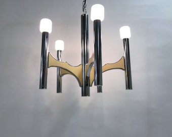 Gaetano sciolari chrome chandelier, 1970s - 5 lightpoint sciolari chandelier - mid century modern sciolari chandelier