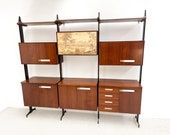Mid century italian free standing wall unit, 1960s - vintage wooden wall unit - design wall unit - adjustable wall unit