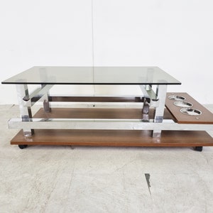 Vintage teak and chrome bar coffee table, 1960s - vintage coffee table - mid century cocktail table