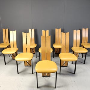 Vintage postmodern dining chairs, 1980s - set of 10  - vintage italian chairs - leather dining chairs - vintage design chairs