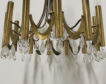 Brass Gaetano Sciolari Chandelier, 1960s - Crystal and Brass