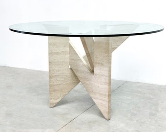Architectural travertine dining table, 1970s - travertine dining table - glass dining table - design dining table - vintage dining table