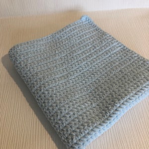 Light blue chenille baby blanket, hand crocheted, pram blanket, bernat baby blanket image 2