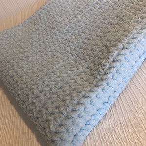 Light blue chenille baby blanket, hand crocheted, pram blanket, bernat baby blanket image 3