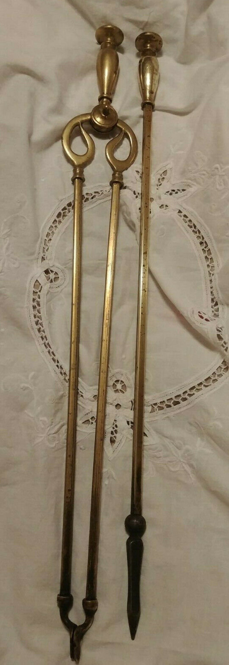 Antique Vintage Brass Fireplace Poker and Tongs Etsy