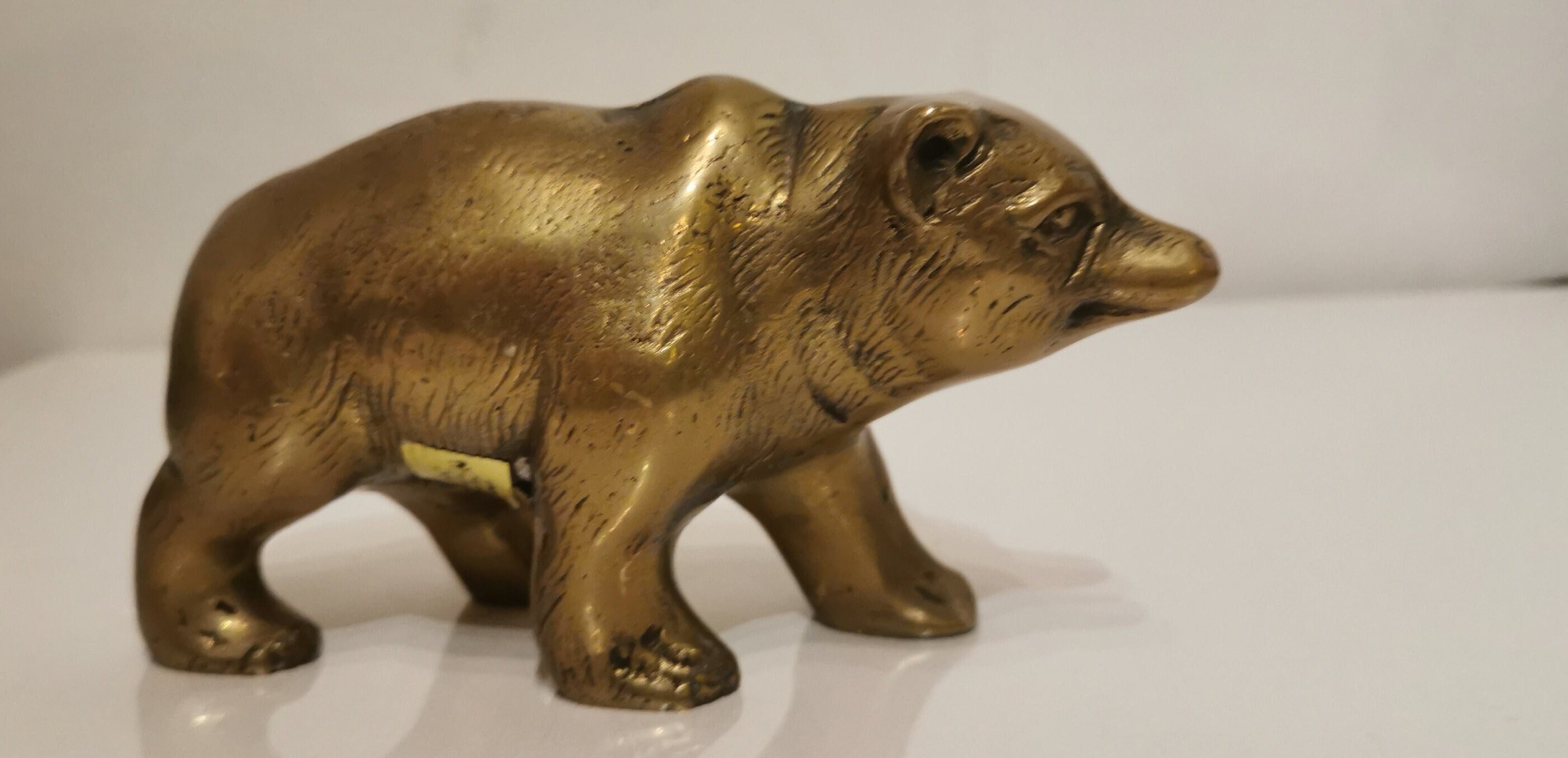 Bear Shape Figurine Antique Style Handmade Brass Statue Figure Idol Paper Weight 