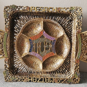 Vintage Passover Seder Brass Enamel Pierced Tray Israel Rare Oppenheim