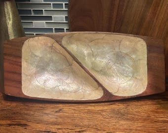 Vintage Capiz Shell Wood Snack Dish