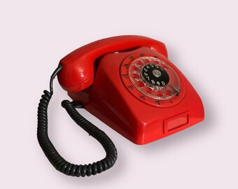 Vintage Red Danish rotary Telephone Kirk F68 retro Dansk design authentic retro