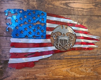 Navy Battle Flag, American Metal Battle Flag, Metal Flag, USA, Tattered American Flag, Metal Art, American Flag wall art, Metal