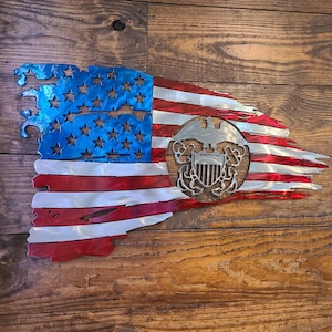 Navy Battle Flag, American Metal Battle Flag, Metal Flag, USA, Tattered American Flag, Metal Art, American Flag wall art, Metal