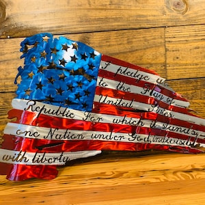Metal Flagge, Metal American Flag, Versprechen der Treue Flagge, Tattered American Flag, Battle American Flag, Metal, USA, American Flag Wandkunst