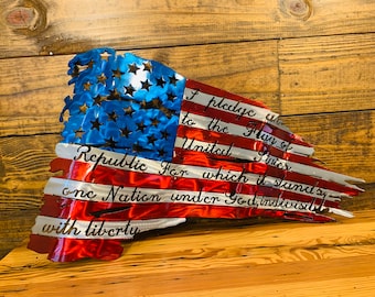 Metal Flag, Metal American Flag, Pledge of Allegiance Flag, Tattered American Flag, Battle American Flag, Metal, USA, American Flag wall art