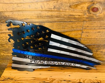 Blessed are the peacemakers Battle Flag, Blue line Flag, Police Battle FLag