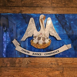 Louisiana State Flag, Metal Flag, Pelican Flag Wall Art, Patriotic, Metal, Flag of Louisiana