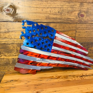 Metal American Flag, Tattered American Flag, Battle Flag, USA, Metal, Metal Flag