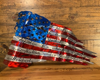 American Battle Flag, Pledge of Allegiance Flag, Metal Flag, Tattered Flag, American Flag Wall Art, Patriotic, Metal