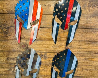 Spartan Helmet Metal Wall Art, American Flag Spartan, Thin Blue Line Spartan, Red Line Spartan, Heat Treated Spartan, Spartan,Spartan Helmet