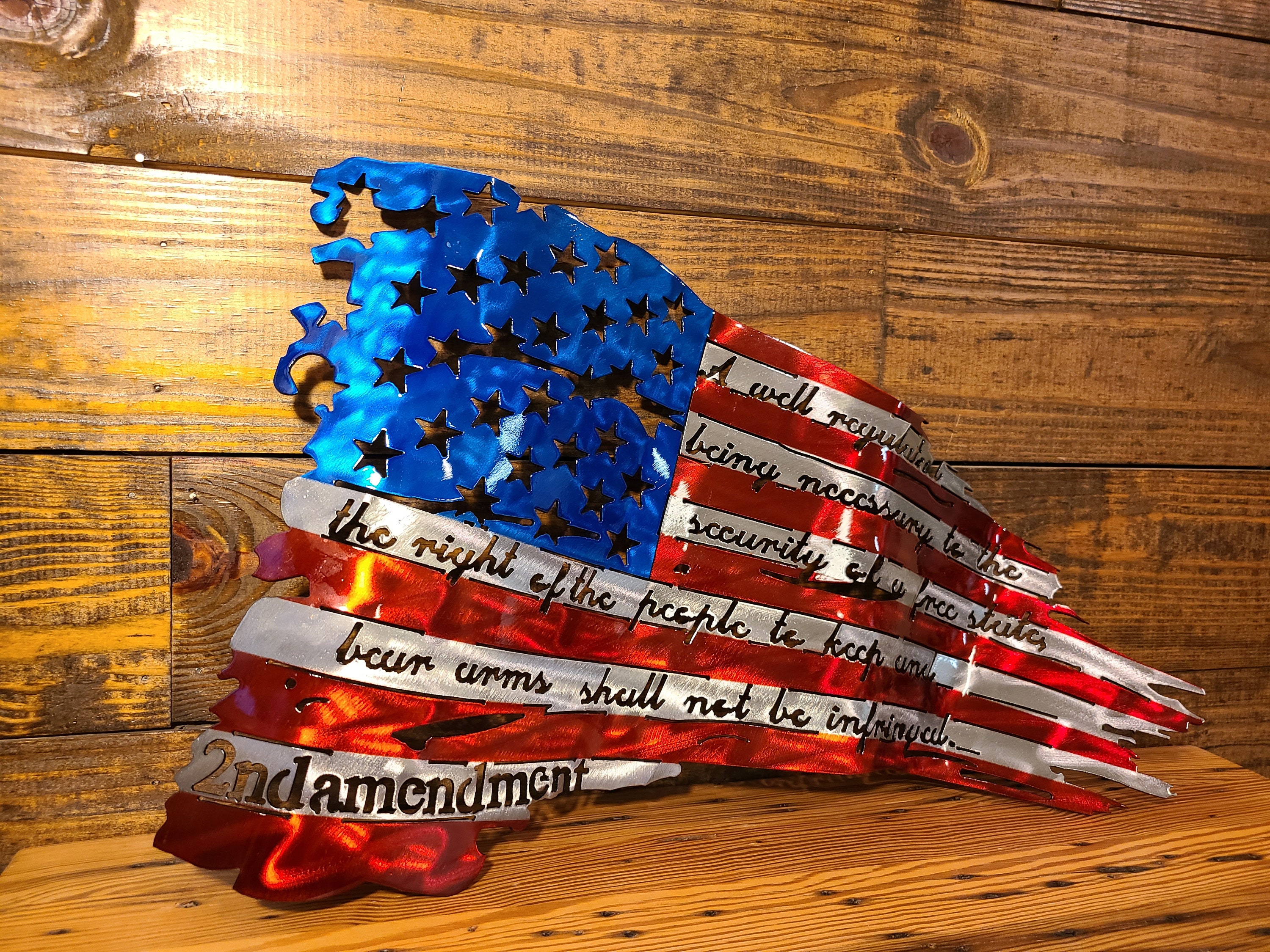 Second Amendment Battle Flag, Metal Flag, Metal American Flag, Tattered American Flag, Battle American Flag, Second Amendment