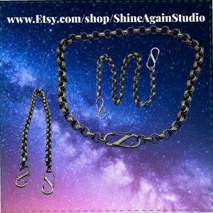Polished Hammered Faceted Chain Security Strand, Convertible Choker Wallet Chain