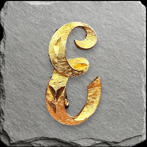Vintage Signed Mamselle Initial E Letter Brooch Gold Tone Textured Pin