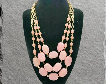 The Limited Gold-Tone Layered Necklace – Quartz-Look Beads, Boho Chic Style