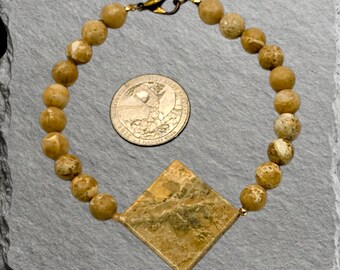 Handcrafted Picture Jasper Beaded Bracelet with Diamond Focal Stone
