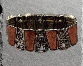 Vintage Mixed Metal Copper Silver Scroll Cuff Bracelet | Etched Heirloom Jewelry