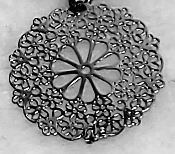 1970s Silver Tone Mandala Necklace - Geometric Fi… - image 1