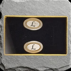 Signed Swank Monogrammed "L" Cufflinks and Bracelet Set – Gold Tone Script Initial Jewelry