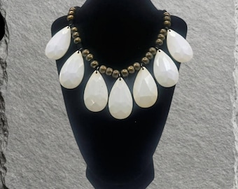 Artisan White Teardrop Bib Necklace | Modern Geometric Statement Piece
