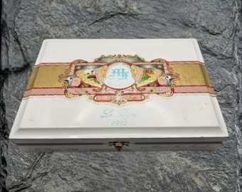 Vintage My Father Le Bijou 1922 Cigar Box | White & Gold Torpedo Pressed Empty Collector's Box
