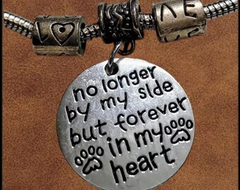 Pet Memorial Bracelet – Silver Paw Print Charm, Heart Beads, LOVE Accent