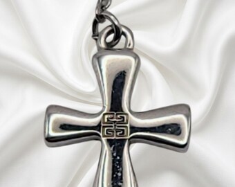 Vintage Givenchy Silver-Tone Cross Y-Drop Necklace, French Couture Pendant