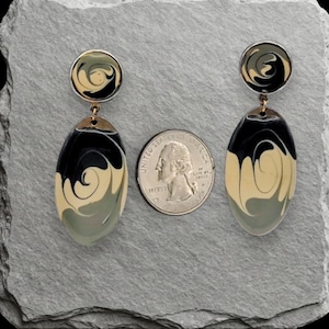 Vintage Marbled Dangle Earrings, Postmodern Geometric Statement Drops