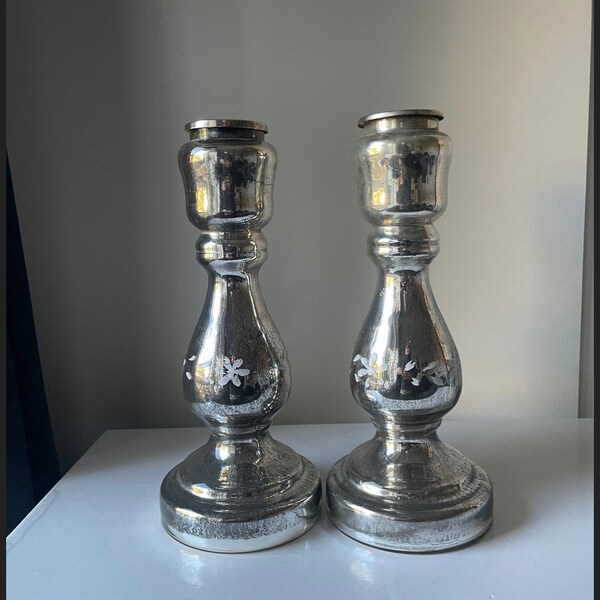 Mercury Glass Candlestick Etsy