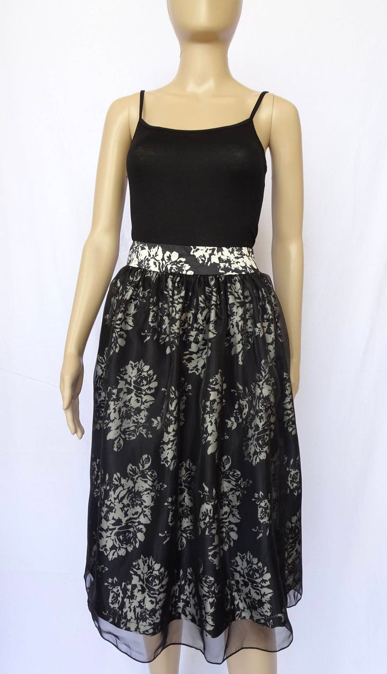 Tea Length Black and White Floral Chiffon Skirt - Etsy