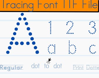 Dot to Dot Tracing/Handwriting Practice font. Letters and numbers TTF downloadable file School fonts-teacher font, Handwriting Lines,tracing