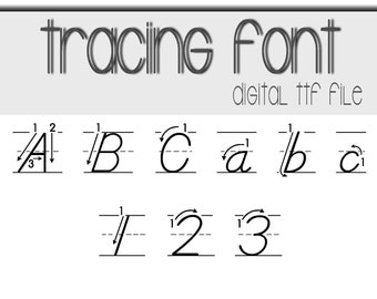 Tracing font digital download. Worksheets, name tracing, homeschool, classroom.