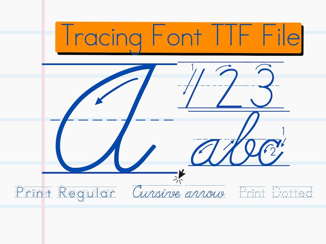 Cursive Tracing Font With Arrows. Student Handwriting Practice (TTF ...