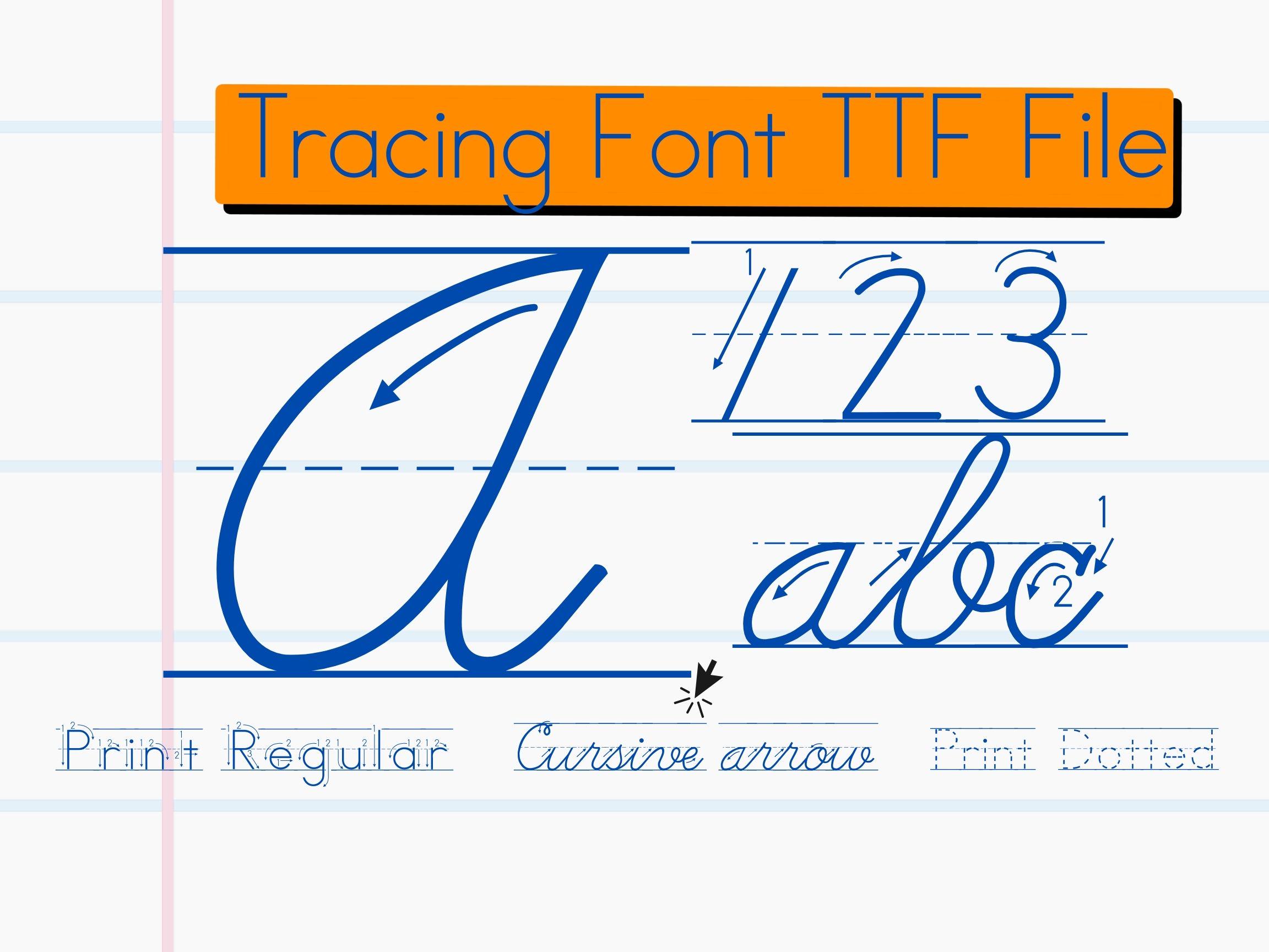 Script Tracing Font Cursive Tracing Font With Arrows. Student Handwriting Practice (TTF ...