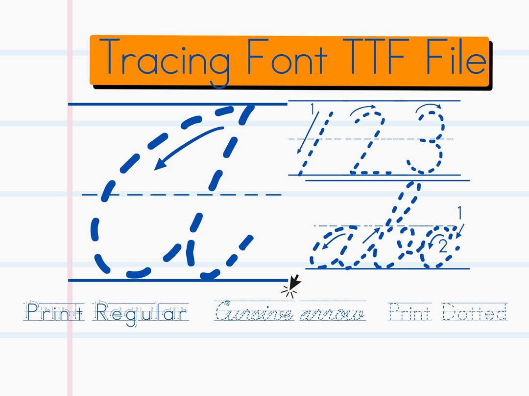 Cursive Tracing Dashed Font With Arrows. Student Handwriting Practice ...