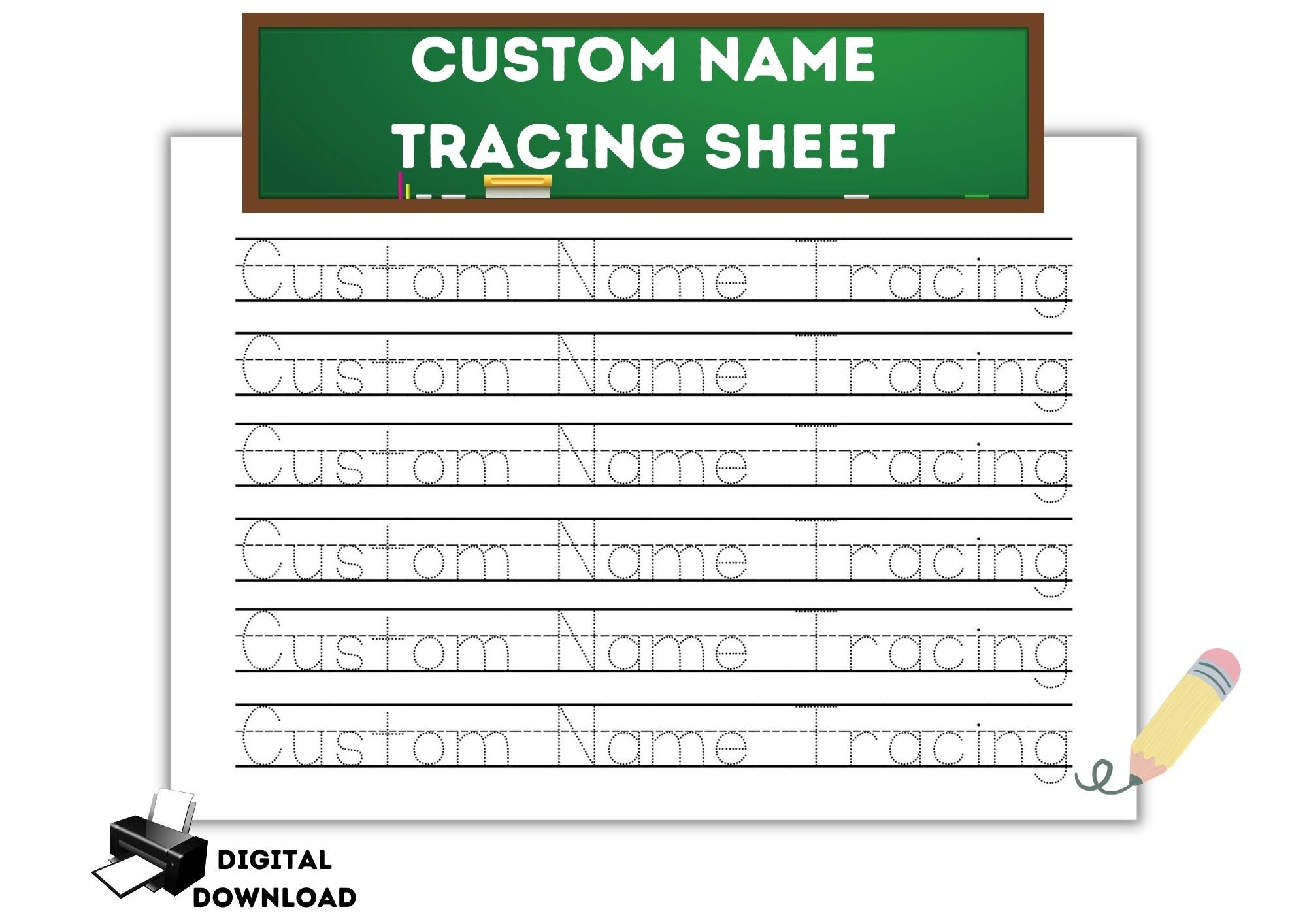 Custom name tracing sheet personalized name trace download now etsy