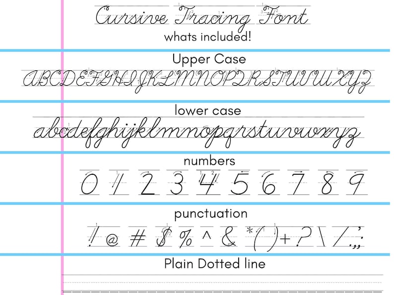 Cursive Tracing Font With Arrows. Student Handwriting Practice (TTF ...