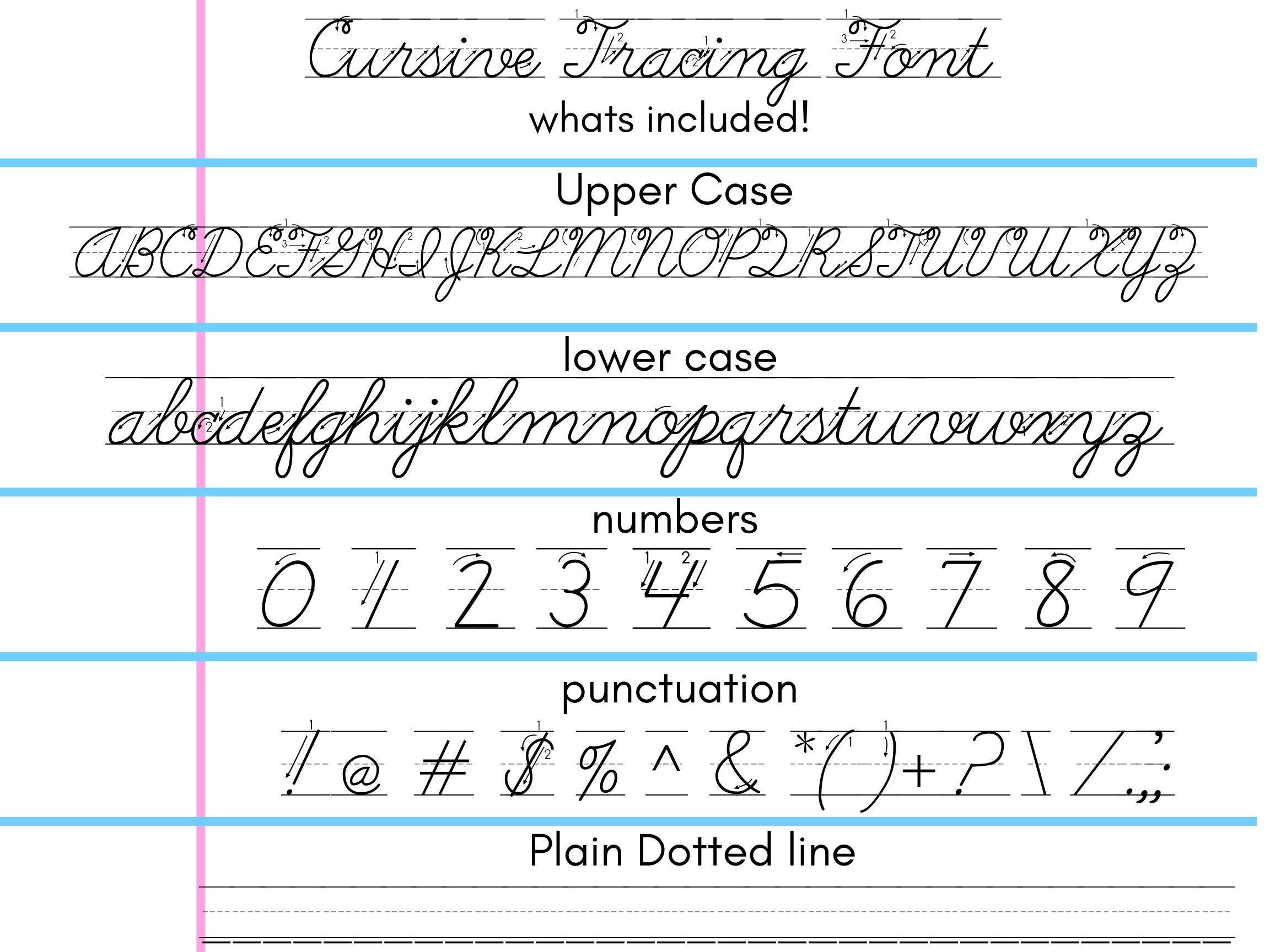 Script Tracing Font Cursive Tracing Font With Arrows. Student Handwriting Practice (TTF ...