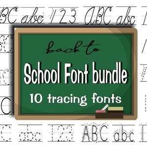 Paquete de 10 fuentes para trazar, 5 en letra de imprenta y 5 en cursiva. Ideal para el aula, hojas de práctica de escritura a mano, trazado de nombres, números, etc. Fuente para docentes y estudiantes
